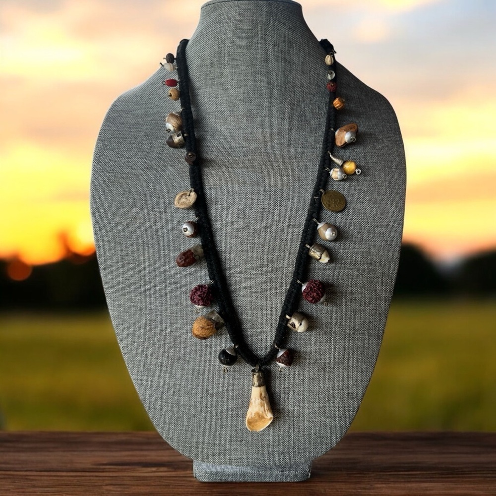 Bohemian Black Necklace with Multicolor Accents☑️